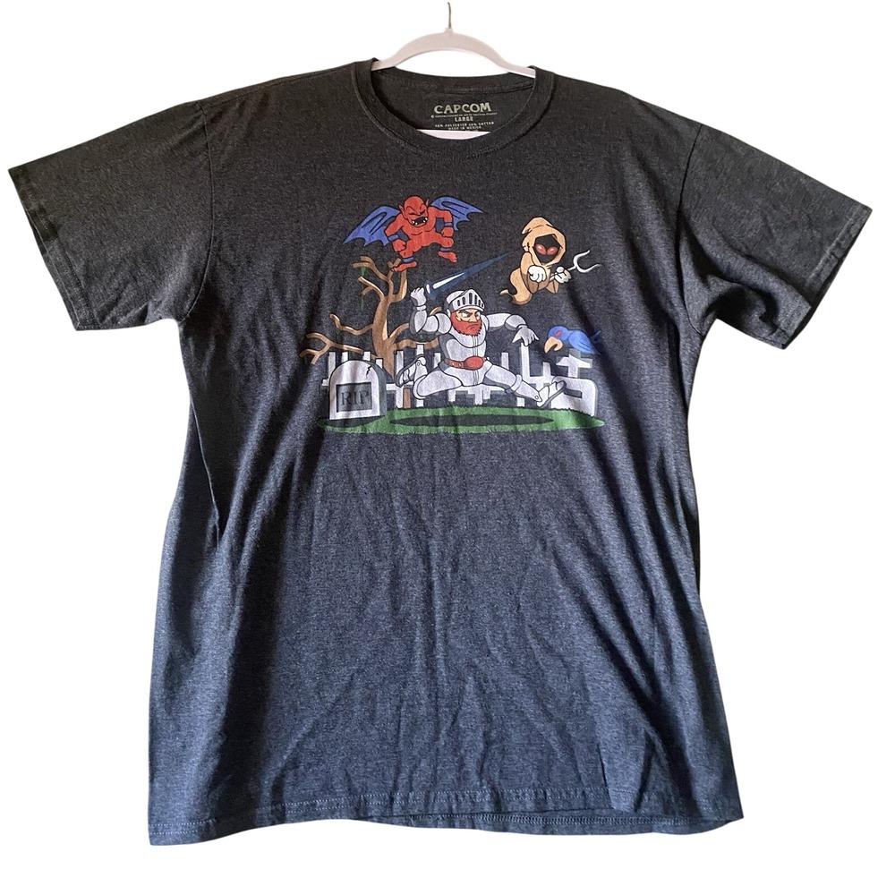 Capcom Ghosts n Goblins Arthur Knight Graphic T-Shirt Mens Large‎ Charcoal Grey
